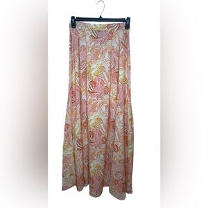 Aakaa Pink and Yellow Pleated Maxi Skirt Resort Wear